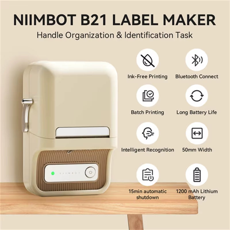 B21 Wireless Thermal Label Printer Mini Portable Barcode Label Maker Moble Phone Price Tag Sticker Machine 20Mm - 50Mm
