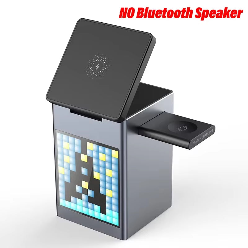 With Bluetooth Speaker Alarm Clock 6 in 1 Magnetic Multi-Function Wireless Charger for Iphone 16 15 Pro Max for Airpods Iwatch