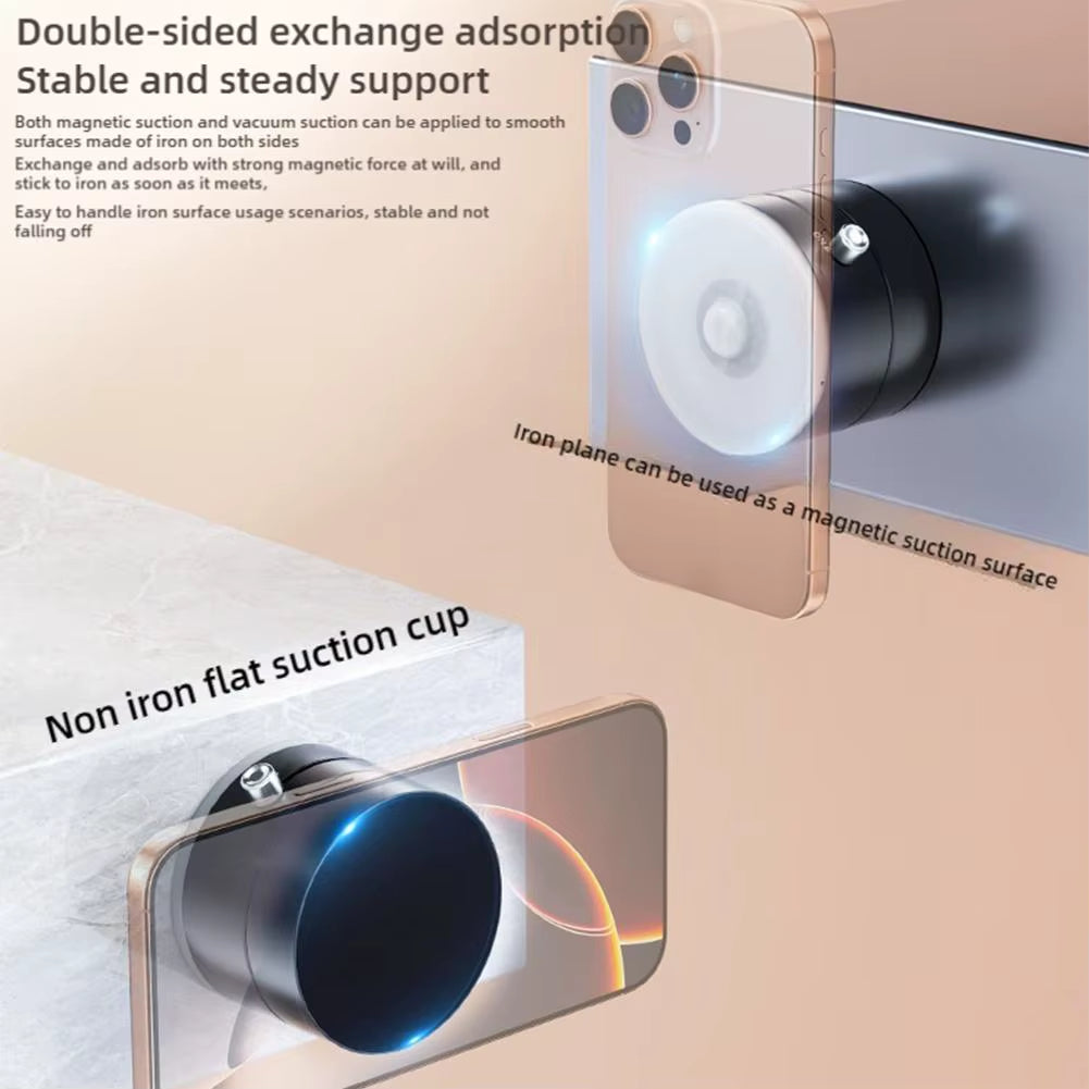 Vacuum Adsorption Magnetic Suction Cup Phone Mount Double Sided Hands-Free Magnetic Cell Phone Holder for Car/Gym/Mirror/Smoot