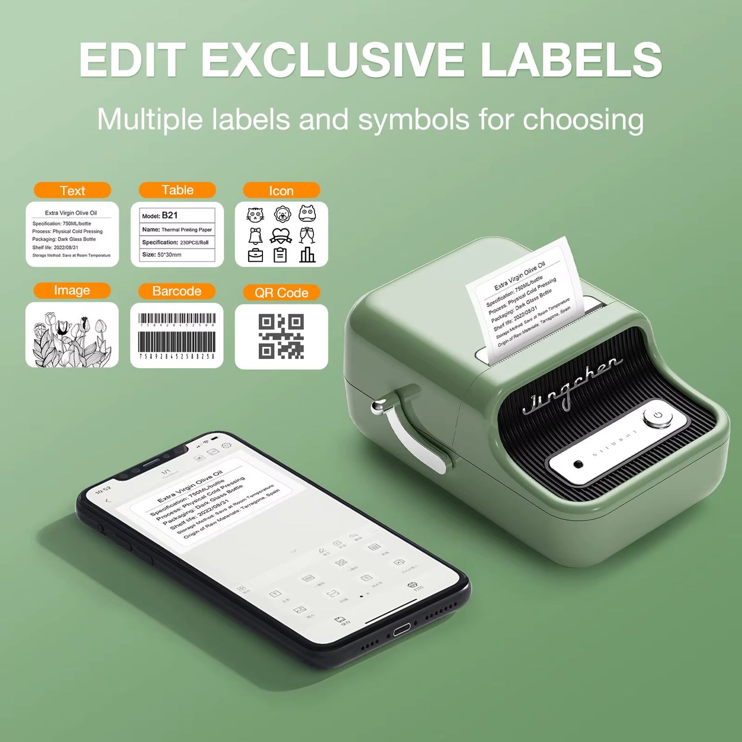 B21 Wireless Thermal Label Printer Mini Portable Barcode Label Maker Moble Phone Price Tag Sticker Machine 20Mm - 50Mm