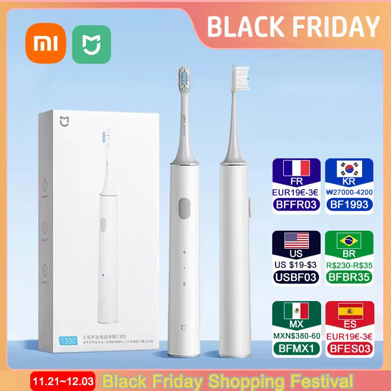 Xiaomi T300 Electric Toothbrush IPX7 Waterproof Smart Sonic Brush Ultrasonic Whitening Teeth Tooth Brush Toothbrushes