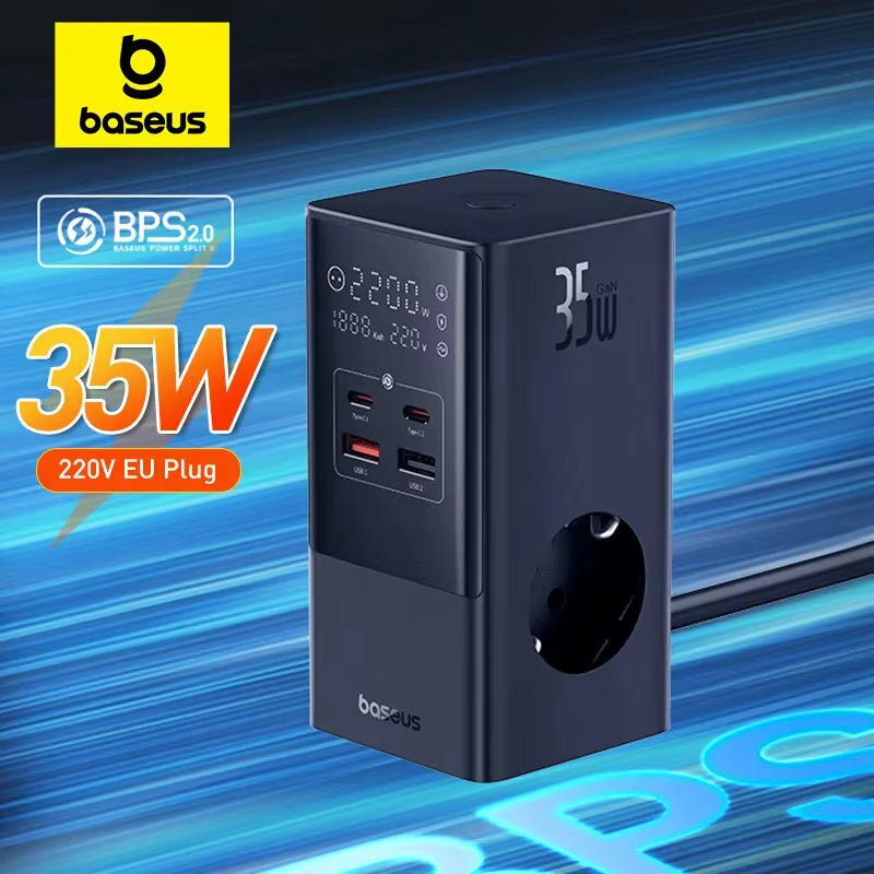 35W Fast Charger 7 in 1 Power Strip Desktop Charging Station with 1200J Surge Protector Digital Display for Iphone Xiaomi